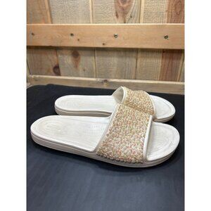 Crocs Iconic Comfort Beaded Slide Sandals Size 10 Ivory & Peach Embellished